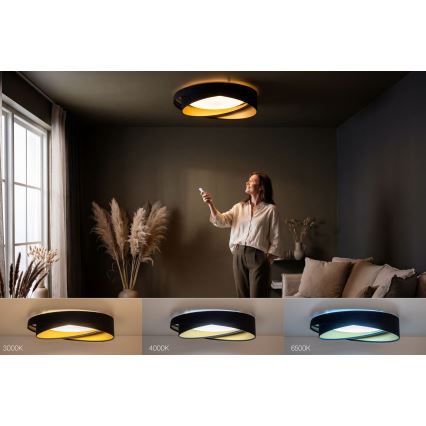 LED regulējams griestu gaismeklis SMART GALAXY MODERN LED/24W/230V 3000-6500K Ø 55 cm melns/zelts + tālvadības pults