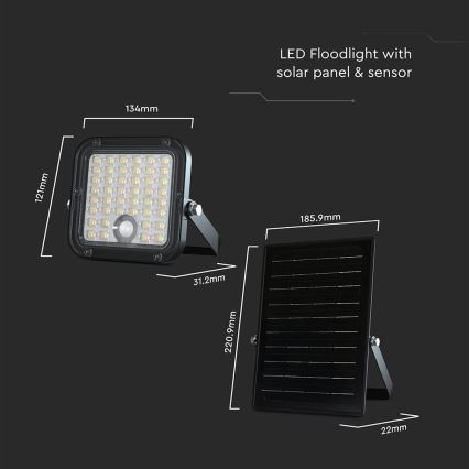 LED Aptumšojams saules enerģijas prožektors ar sensoru LED/10W/3,7V 4000/6000K IP65 3600 mAh + tālvadības pults