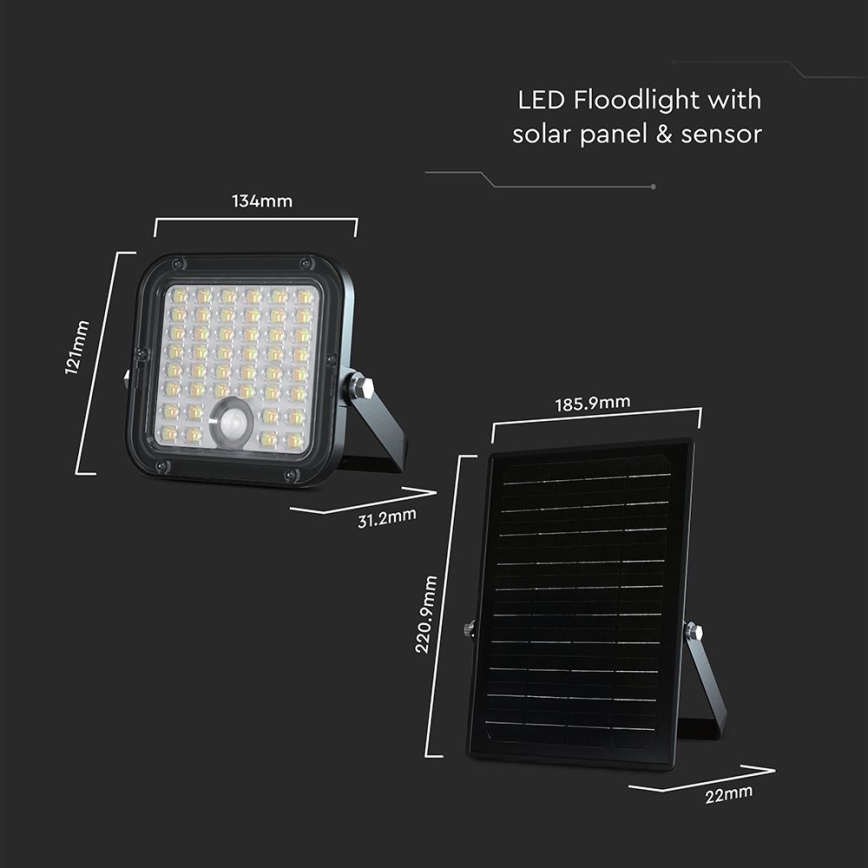 LED Aptumšojams saules enerģijas prožektors ar sensoru LED/10W/3,7V 4000/6000K IP65 3600 mAh + tālvadības pults