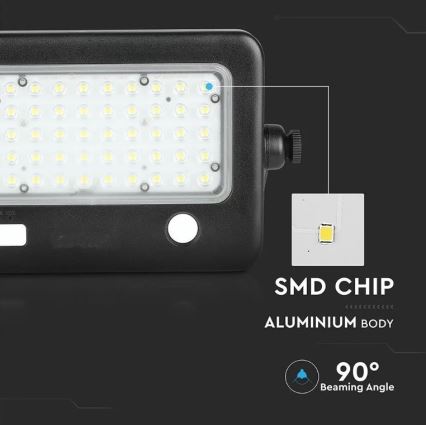 LED Aptumšojams saules enerģijas prožektors ar sensoru LED/10W/3,7V 4000K IP65 7200 mAh + USB ports