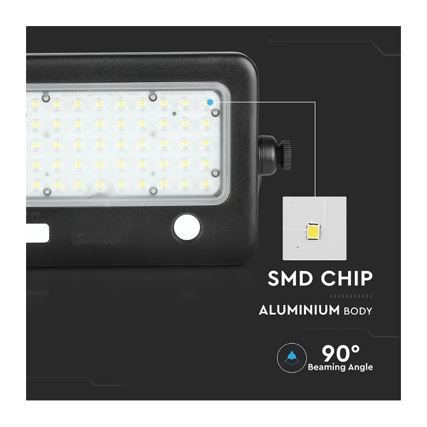 LED Aptumšojams saules enerģijas prožektors ar sensoru LED/10W/3,7V 4000K IP65 7200 mAh + USB ports