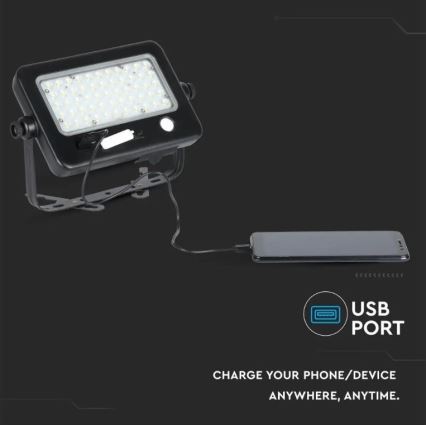 LED Aptumšojams saules enerģijas prožektors ar sensoru LED/10W/3,7V 4000K IP65 7200 mAh + USB ports