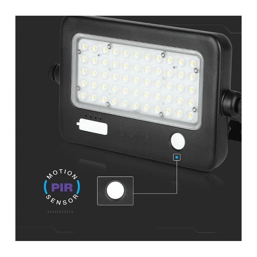 LED Aptumšojams saules enerģijas prožektors ar sensoru LED/10W/3,7V 4000K IP65 7200 mAh + USB ports