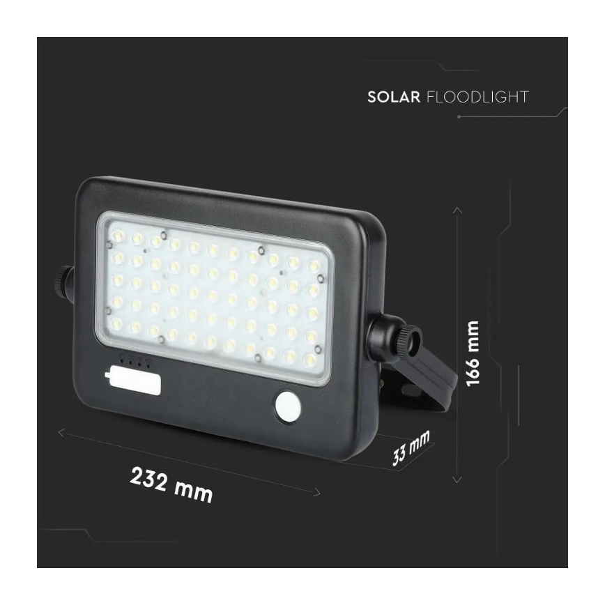 LED Aptumšojams saules enerģijas prožektors ar sensoru LED/10W/3,7V 4000K IP65 7200 mAh + USB ports