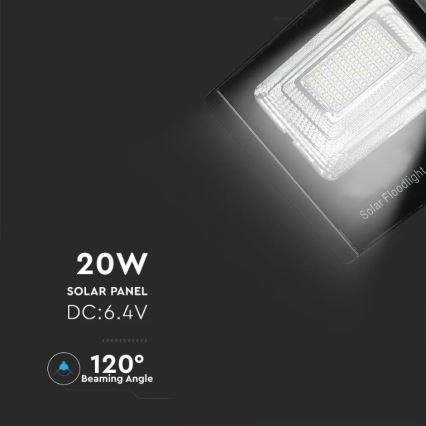 LED Aptumšojams saules enerģijas prožektors LED/20W/6,4V 4000K IP65 + tālvadības pults