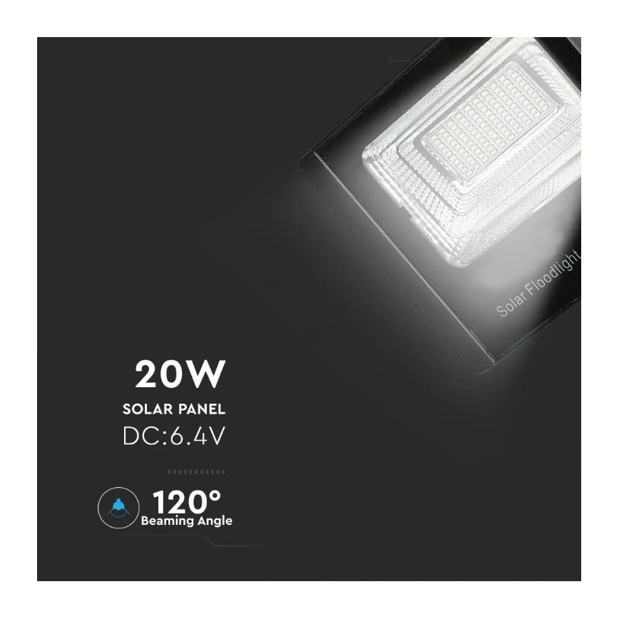 LED Aptumšojams saules enerģijas prožektors LED/20W/6,4V 4000K IP65 10000 mAh + tālvadības pults