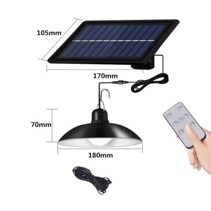 LED regulējams saules lukturis uz troses ar sensoru LED/1,8W/3,7V IP44 6500K 1600 mAh + tālvadība