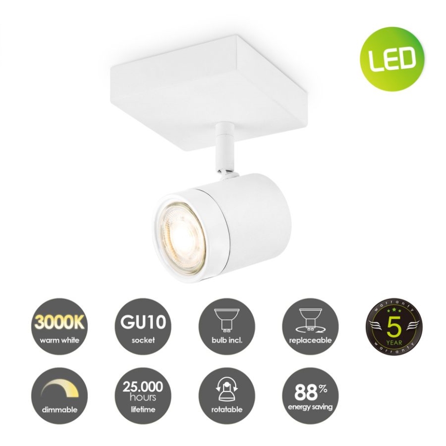 LED Aptumšojams starmetis MANU 1xGU10/5,8W/230V balts