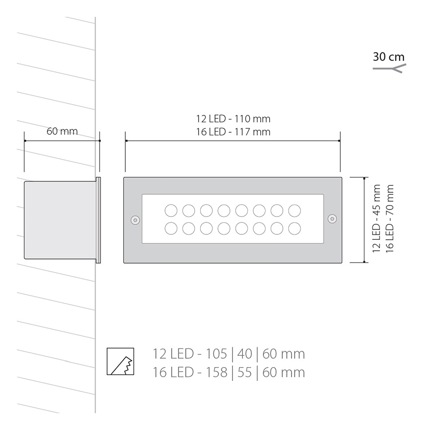 LED āra apgaismojums INDEX 1x12LED/1W/230V IP54