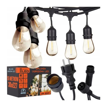 LED āra dekoratīvā virtene 15xE27/1W/230V 15,94 m IP44 melna