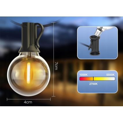 LED āra dekoratīvā virtene 20xE12/1W/230V 20 m IP65 melna