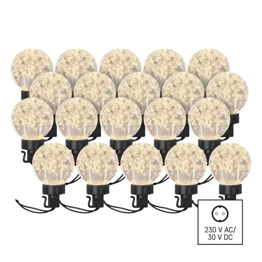 LED Āra dekoratīva virtene 20xLED/12,6m IP44 silti balta