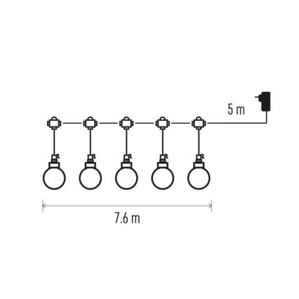 LED Āra dekoratīva virtene 20xLED/12,6m IP44 silti balta