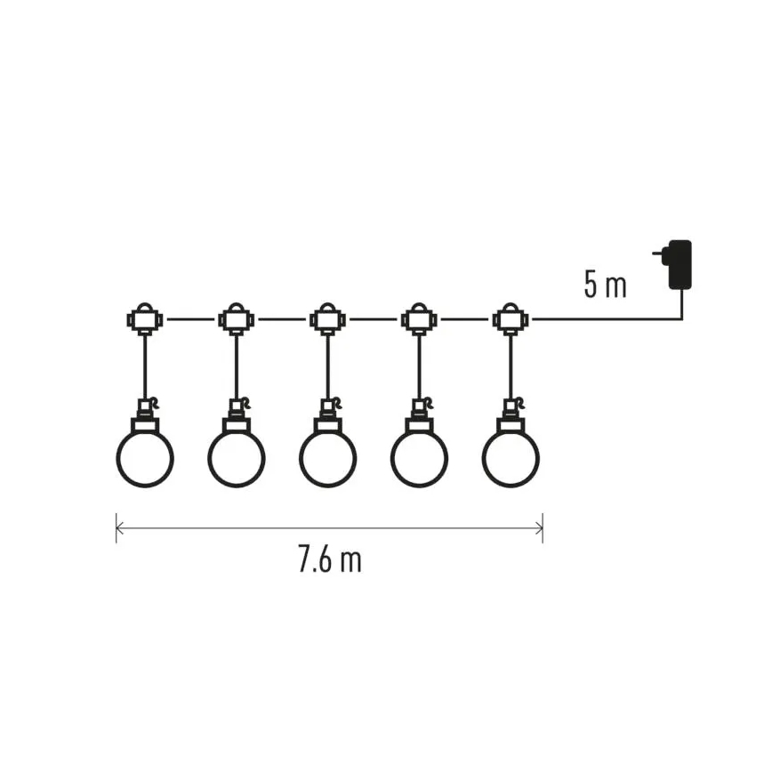 LED Āra dekoratīva virtene 20xLED/12,6m IP44 silti balta