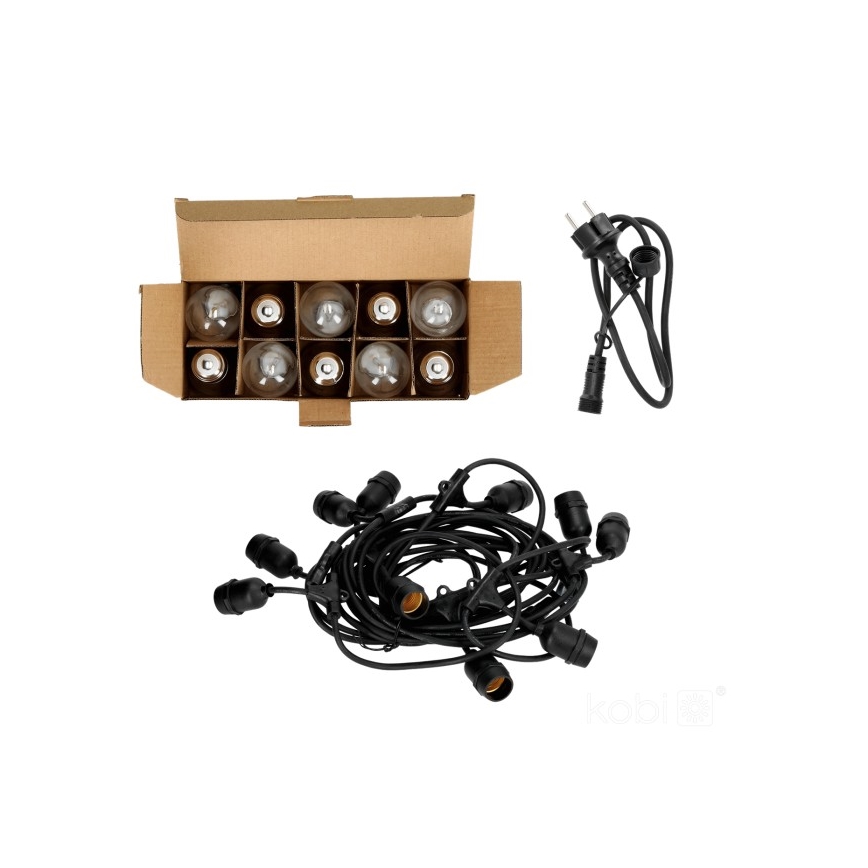 LED Āra dekoratīva virtene BAJA ST64 10xE27/1W/230V 10,9m IP44 silti balta
