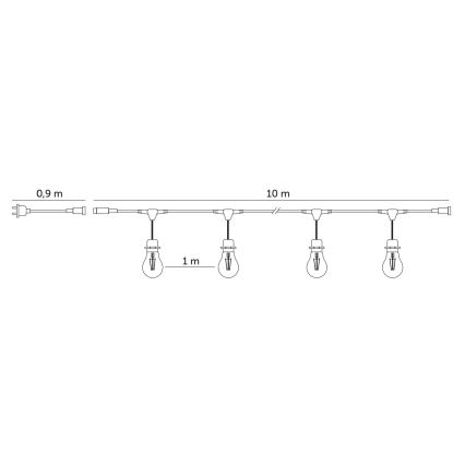 LED Āra dekoratīva virtene BAJA ST64 10xE27/1W/230V 10,9m IP44 silti balta