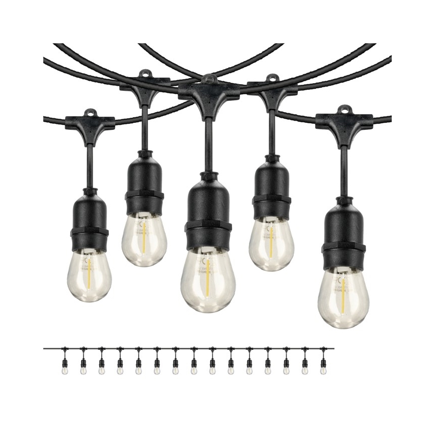 LED Āra dekoratīva virtene BAJA ST64 15xE27/1W/230V 15,9m IP44 silti balta