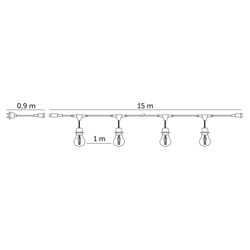 LED Āra dekoratīva virtene BAJA ST64 15xE27/1W/230V 15,9m IP44 silti balta