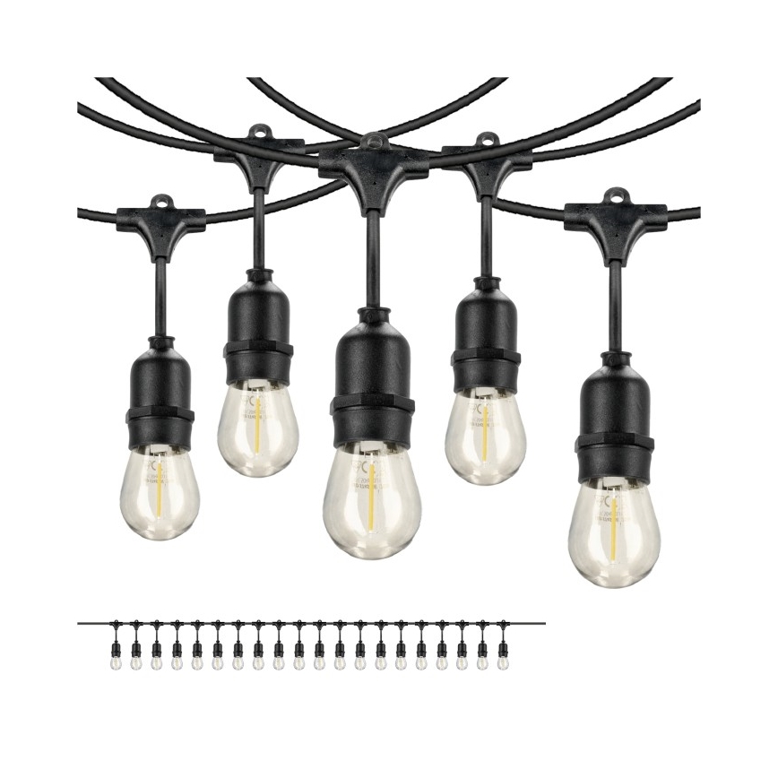 LED Āra dekoratīva virtene BAJA ST64 20xE27/1W/230V 10,9m IP44 silti balta