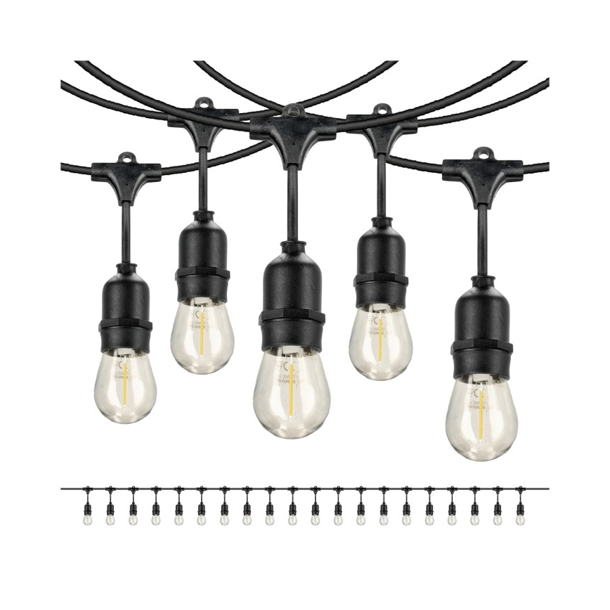 LED Āra dekoratīva virtene BAJA ST64 20xE27/1W/230V 20,9m IP44 silti balta