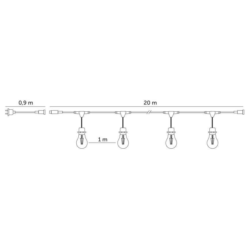 LED Āra dekoratīva virtene BAJA ST64 20xE27/1W/230V 20,9m IP44 silti balta