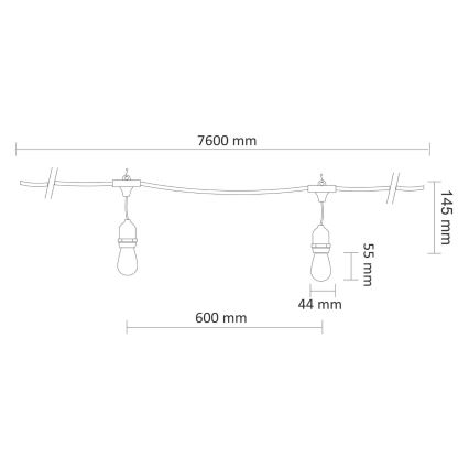 LED Āra dekoratīva virtene PARTY NEON 7,6 m 10xE27/0,6W/36V IP44