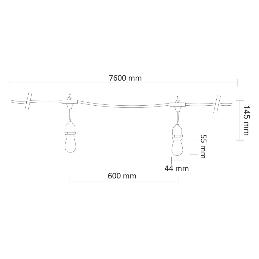 LED Āra dekoratīva virtene PARTY NEON 7,6 m 10xE27/0,6W/36V IP44