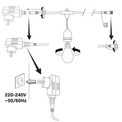 LED Āra dekoratīva virtene PARTY NEON 7,6 m 10xE27/0,6W/36V IP44