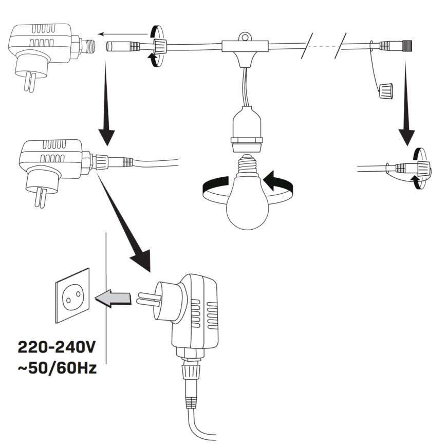 LED Āra dekoratīva virtene PARTY NEON 7,6 m 10xE27/0,6W/36V IP44