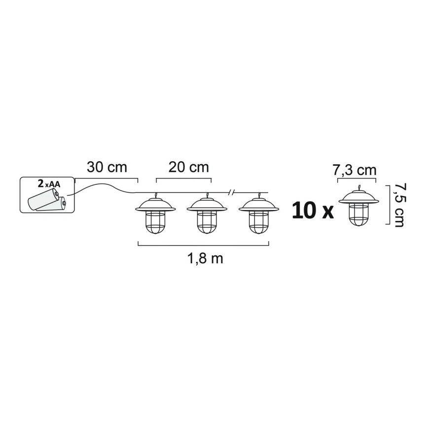 LED Āra dekoratīvs apgaismojums LOFT 10xLED/2xAA