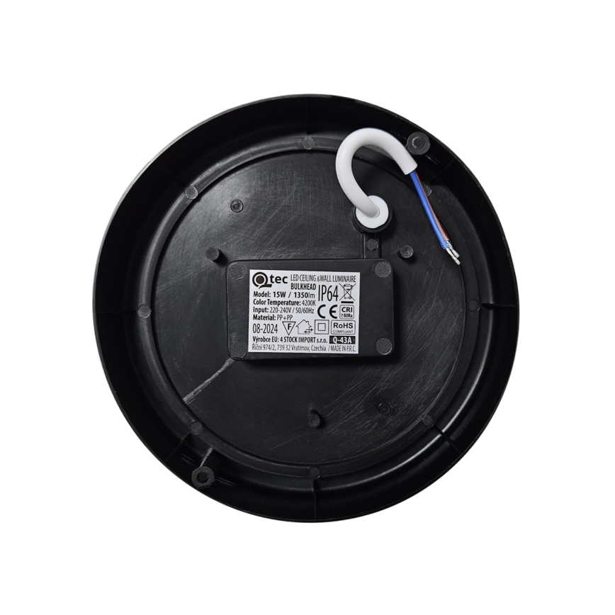 LED Āra griestu lampa LED/15W/230V 4200K d. 15,5 cm IP64 melna