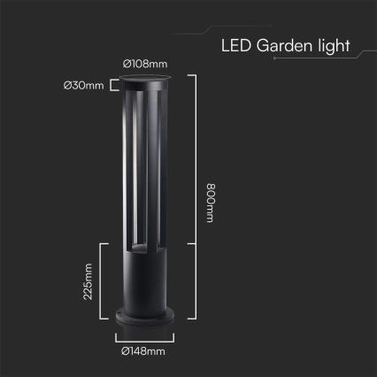 LED āra lampa LED/10W/230V 3000K IP65 80 cm melna