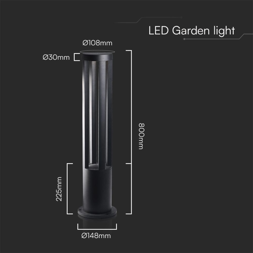LED āra lampa LED/10W/230V 3000K IP65 80 cm melna