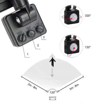 LED Āra prožektors ar sensoru LED/100W/230V 4000K IP65 melna