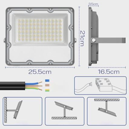 LED āra prožektors LED/100W/230V 4500K IP65 pelēks