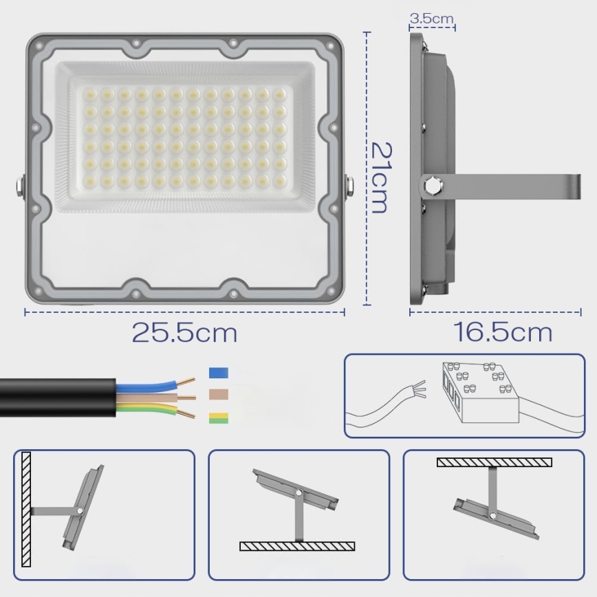 LED āra prožektors LED/100W/230V 4500K IP65 pelēks