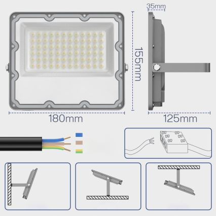LED āra reflektors LED/50W/230V 4500K IP65 pelēks