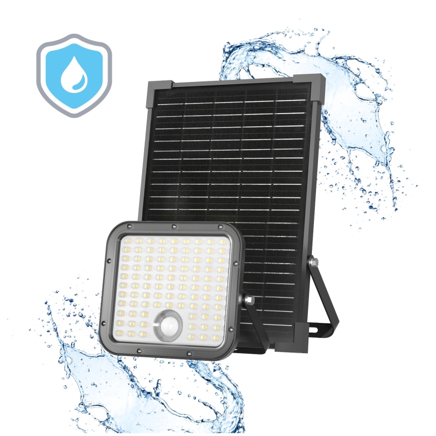 LED Āra saules enerģijas prožektors ar sensoru LED/30W/6,4V IP65 3000/4000K 6000 mAh + tālvadības pults