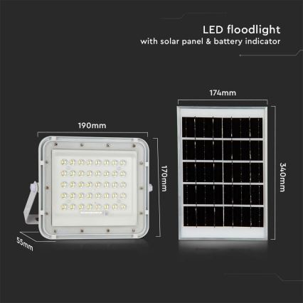 LED Āra aptumšojama saules enerģijas Prožektors LED/10W/3,2V IP65 4000K 6000 mAh balta + tālvadības pults