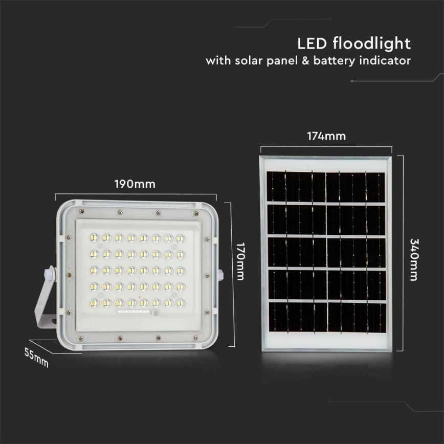 LED Āra aptumšojama saules enerģijas Prožektors LED/10W/3,2V IP65 4000K 6000 mAh balta + tālvadības pults