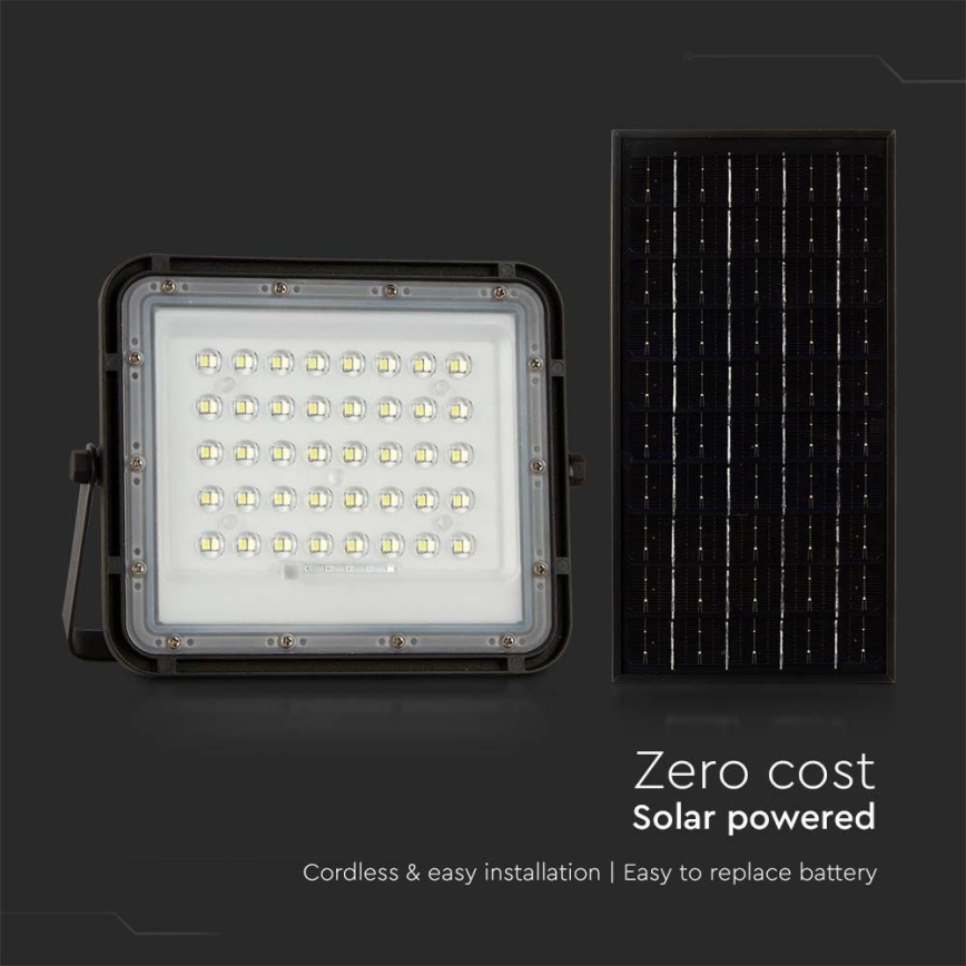 LED Āra aptumšojama saules enerģijas Prožektors LED/10W/3,2V IP65 4000K 6000 mAh melna + tālvadības pults