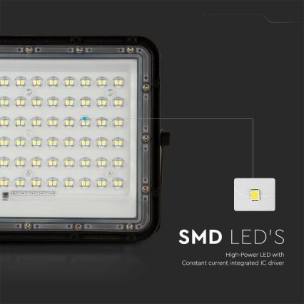 LED Āra aptumšojama saules enerģijas Prožektors LED/15W/3,2V IP65 6400K 12000 mAh melna + tālvadības pults