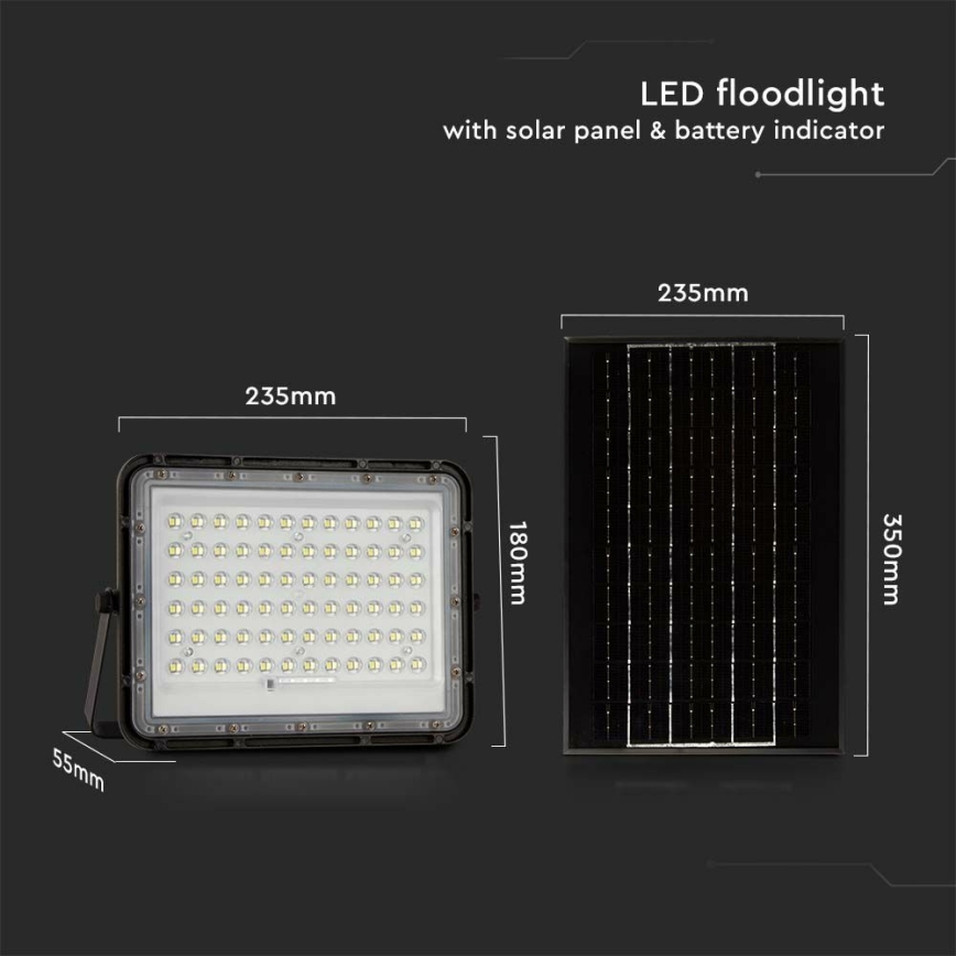 LED Āra aptumšojama saules enerģijas Prožektors LED/15W/3,2V IP65 6400K 12000 mAh melna + tālvadības pults