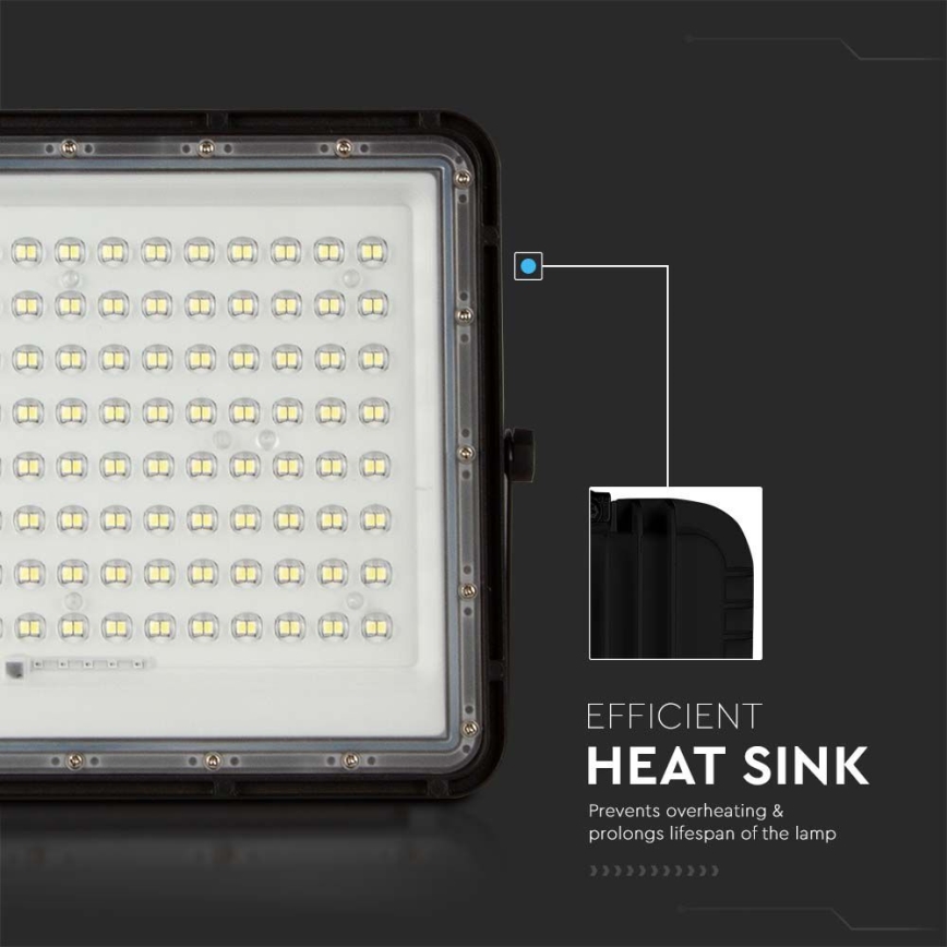 LED Āra saules enerģijas prožektors LED/200W/3,2V 4000K melna IP65 16000 mAh + tālvadības pults