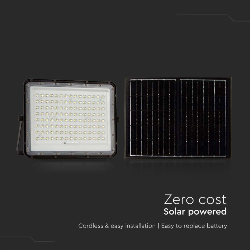 LED Āra saules enerģijas prožektors LED/200W/3,2V 4000K melna IP65 16000 mAh + tālvadības pults