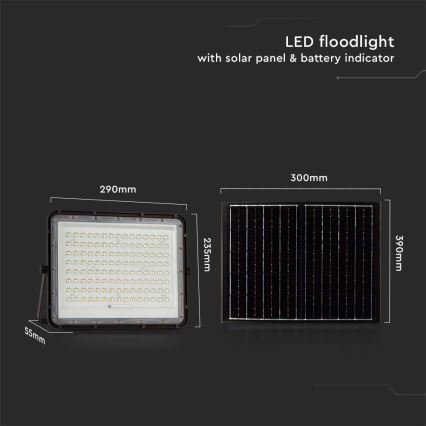 LED Āra saules enerģijas prožektors LED/200W/3,2V 4000K melna IP65 16000 mAh + tālvadības pults