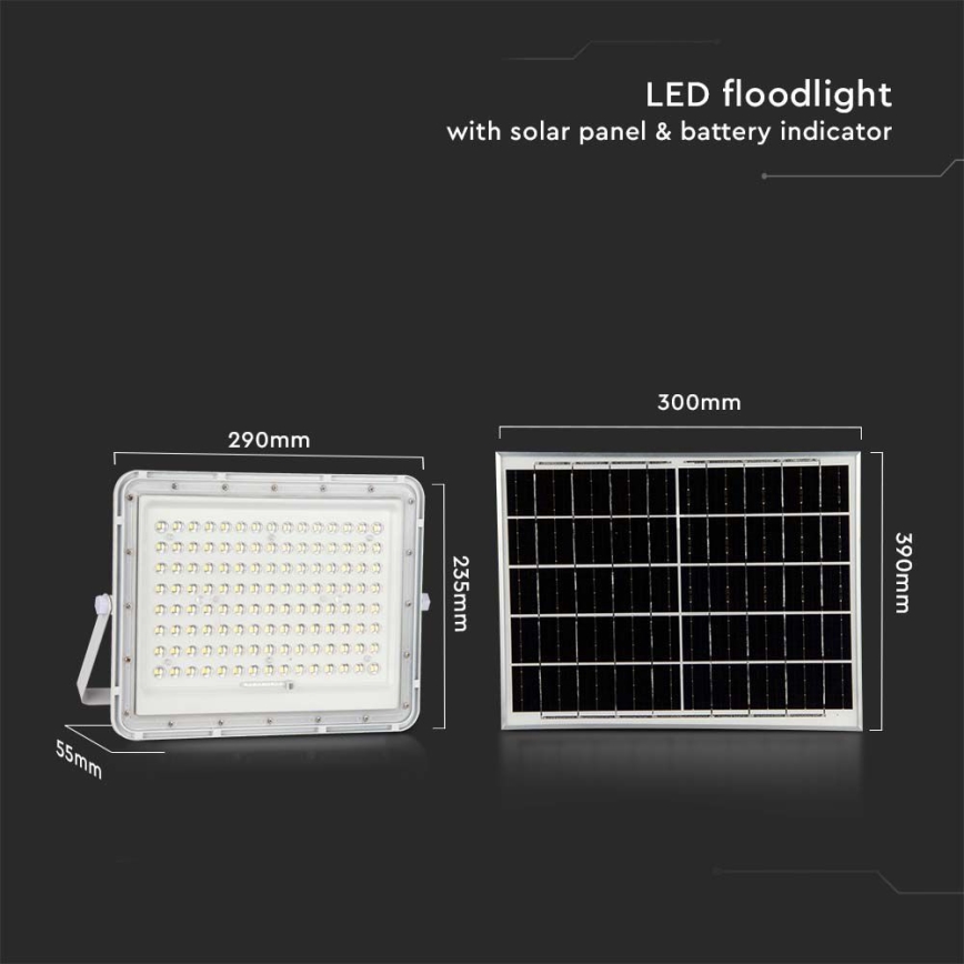 LED Āra saules enerģijas prožektors LED/20W/3,2V 6400K balta IP65 16000 mAh + tālvadības pults