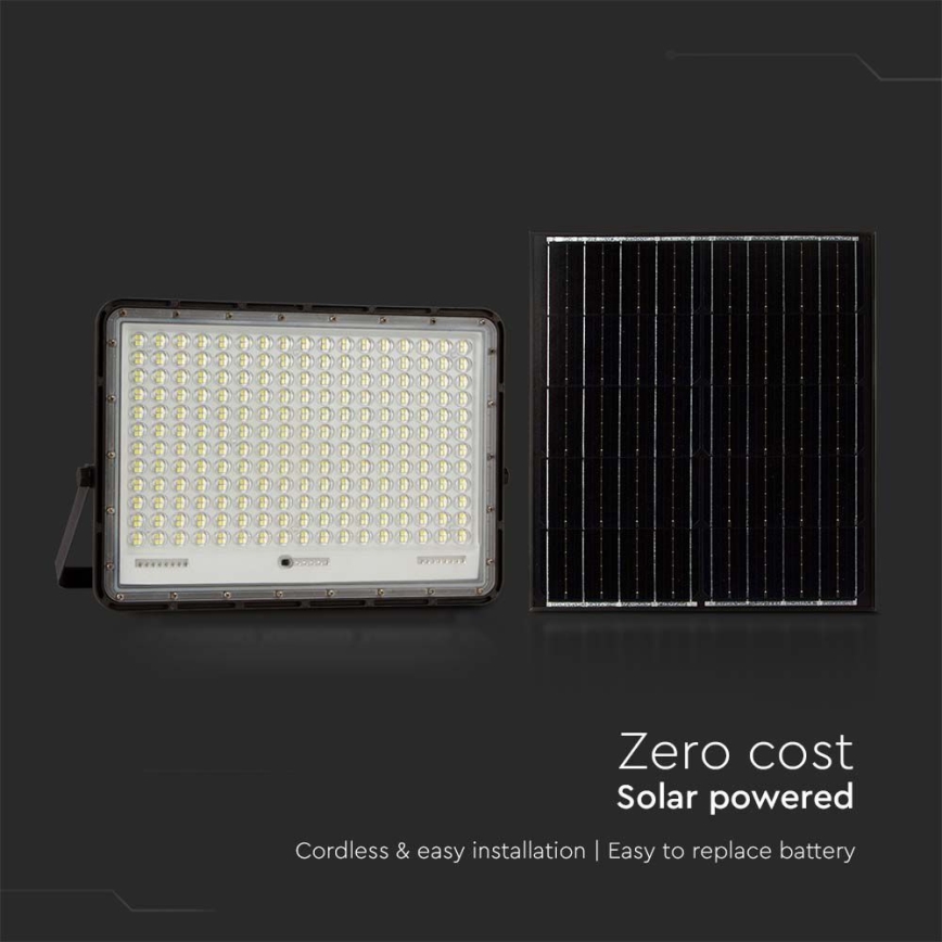 LED Āra saules enerģijas prožektors LED/30W/3,2V 4000K melna IP65 + tālvadības pults