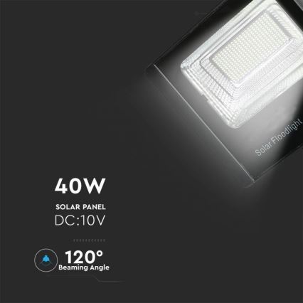 LED Āra saules enerģijas prožektors LED/40W/10V IP65 6000K + tālvadības pults