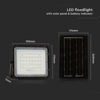 LED Āra aptumšojama saules enerģijas Prožektors LED/6W/3,2V IP65 4000K 5000 mAh melna + tālvadības pults